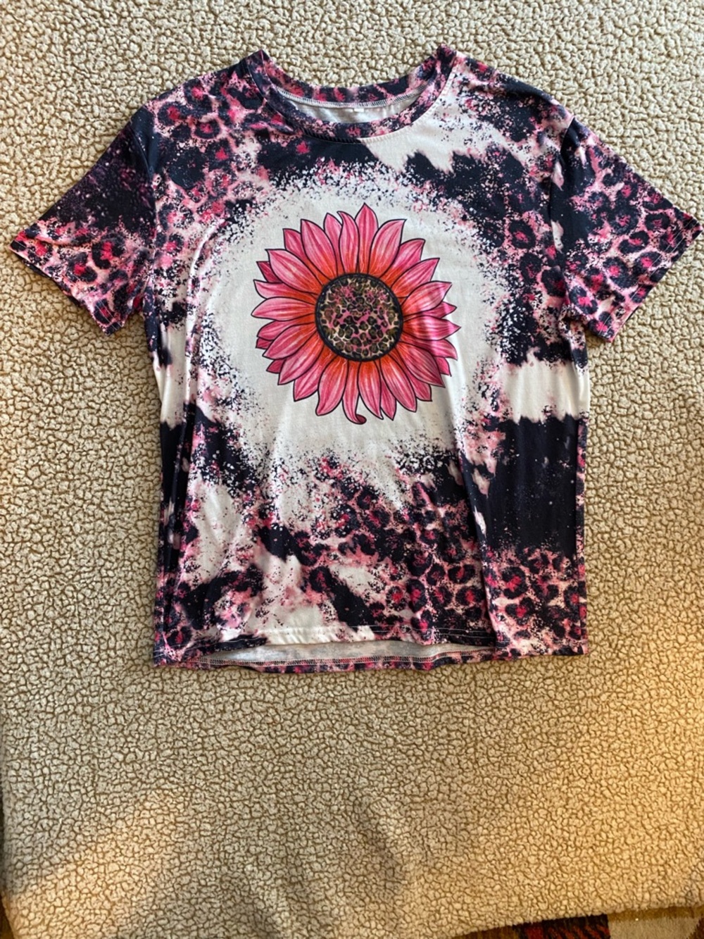 Pink Sunflower Tie-Dye Short Sleeve Tee Boho Hippie Vibe